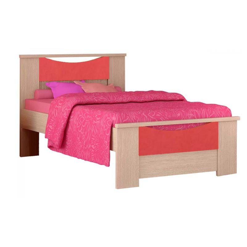 Παιδικό κρεβάτι "ΧΑΜΟΓΕΛΟ" μονό σε χρώμα δρυς-κόκκινο 90x190