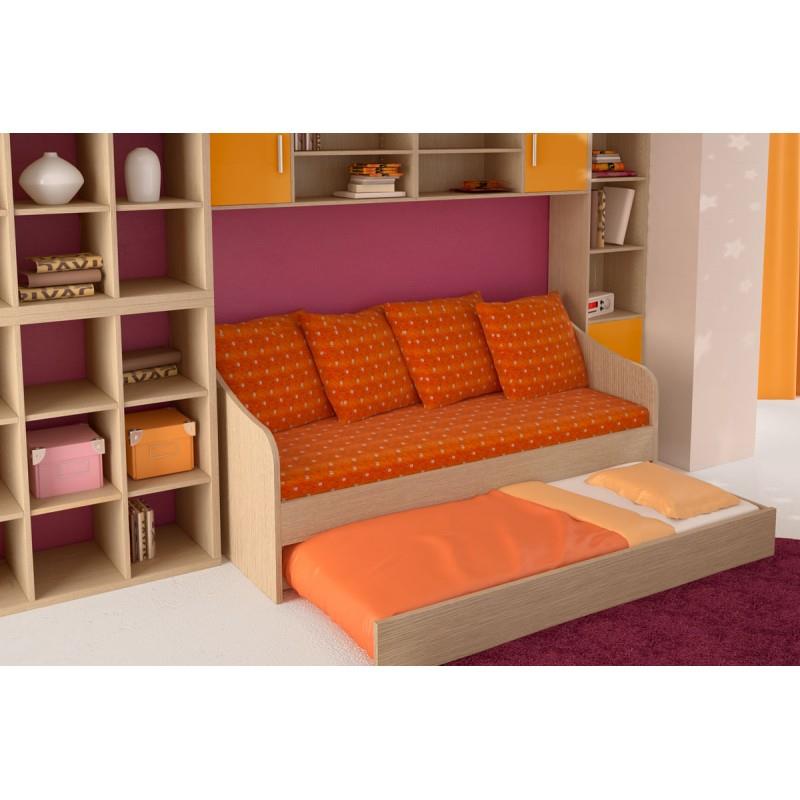 Κρεβάτι-καναπές "SILKY" με συρόμενο κρεβάτι σε χρώμα δρυς 80x190