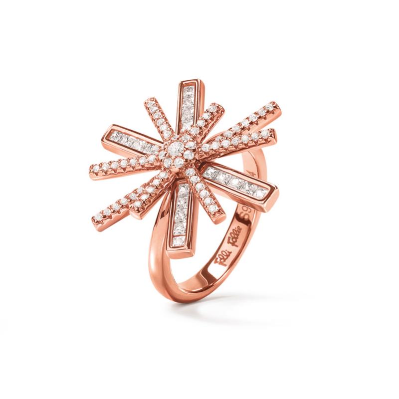 FOLLI FOLLIE - Γυναικείο ασημένιο δαχτυλίδι FOLLI FOLLIE STAR FLOWER ροζ χρυσό