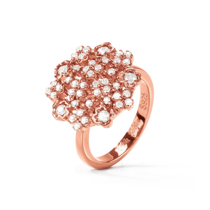 FOLLI FOLLIE - Γυναικείο ασημένιο δαχτυλίδι FOLLI FOLLIE FF BOUQUET ροζ χρυσό