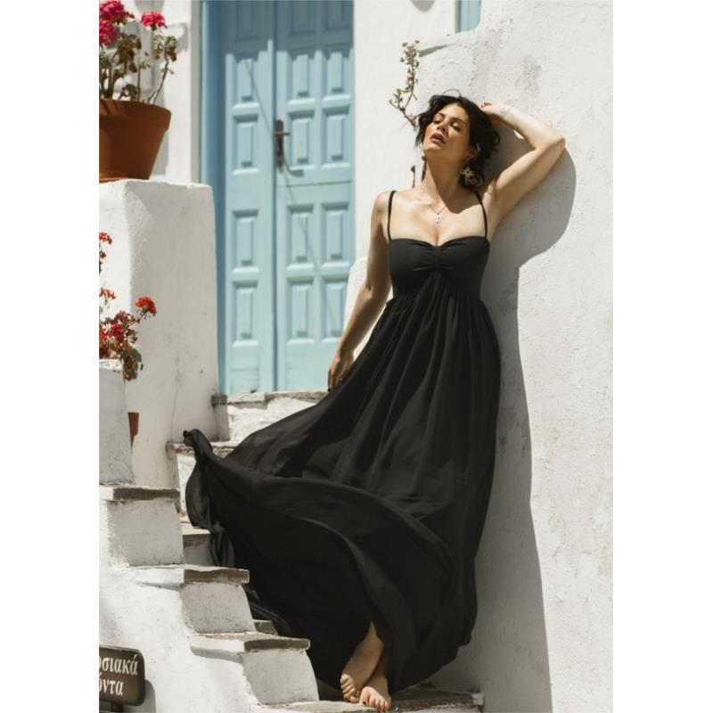 μάξι φόρεμα μουσελίνα by Maria Korinthiou Collection - Μαύρο