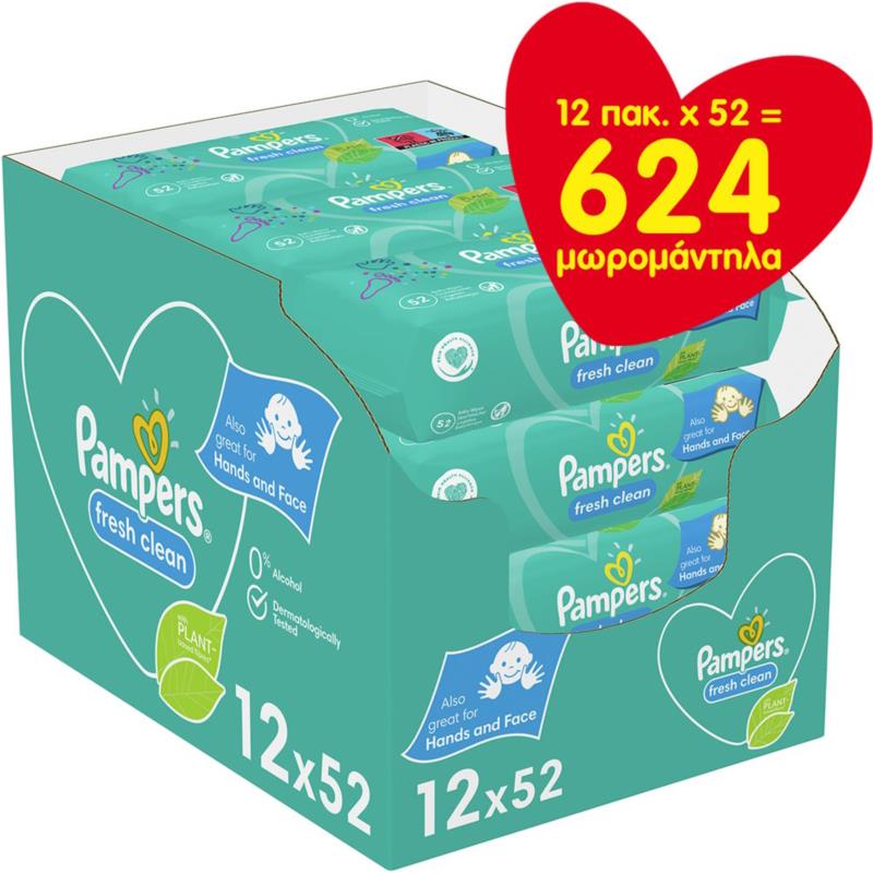 Μωρομάντηλα Pampers Fresh Clean 624τμχ (12x52τμχ)