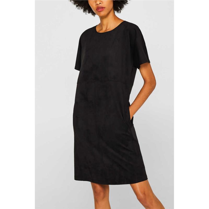 Esprit γυναικείο mini stretch φόρεμα μονόχρωμο suede - 089EE1E014 - Μαύρο