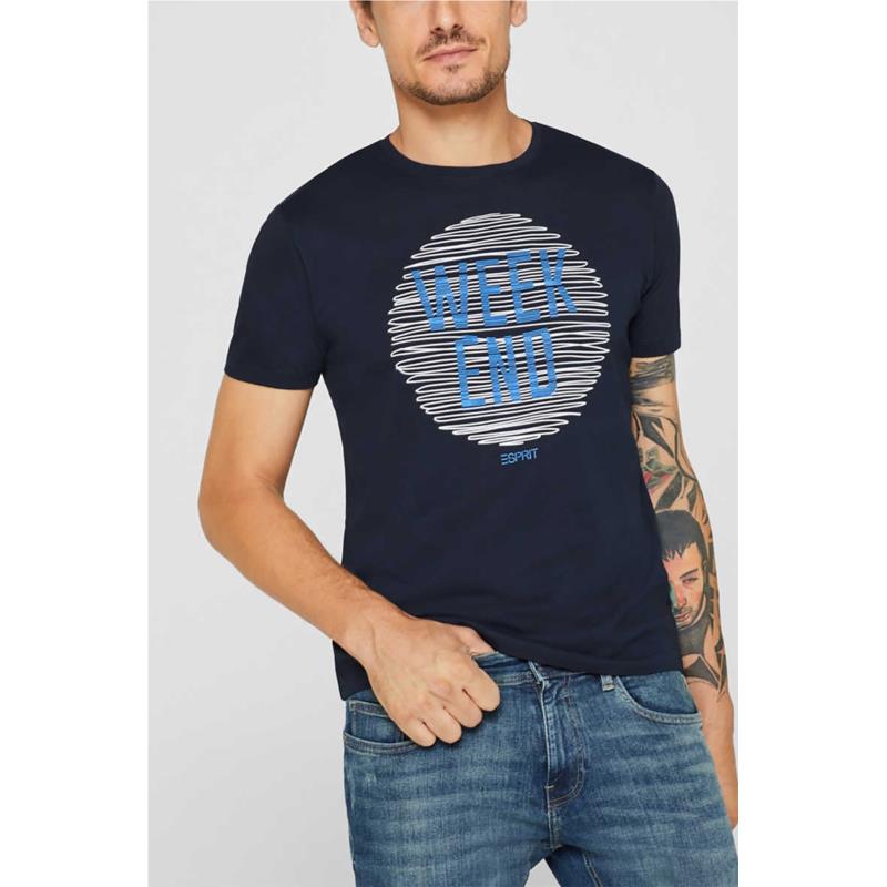 Esprit ανδρικό T-shirt κοντομάνικο με letter print - 089EE2K029 - Μπλε Σκούρο
