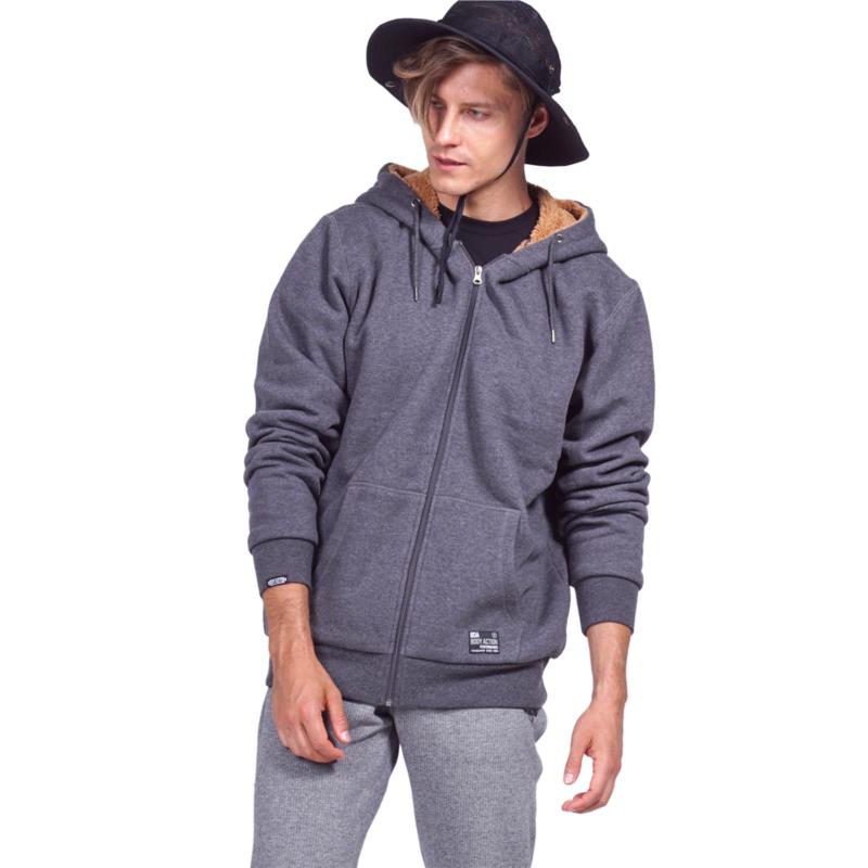 BODY ACTION FUR LINED ZIP HOODIE 073918-01-03E Ανθρακί