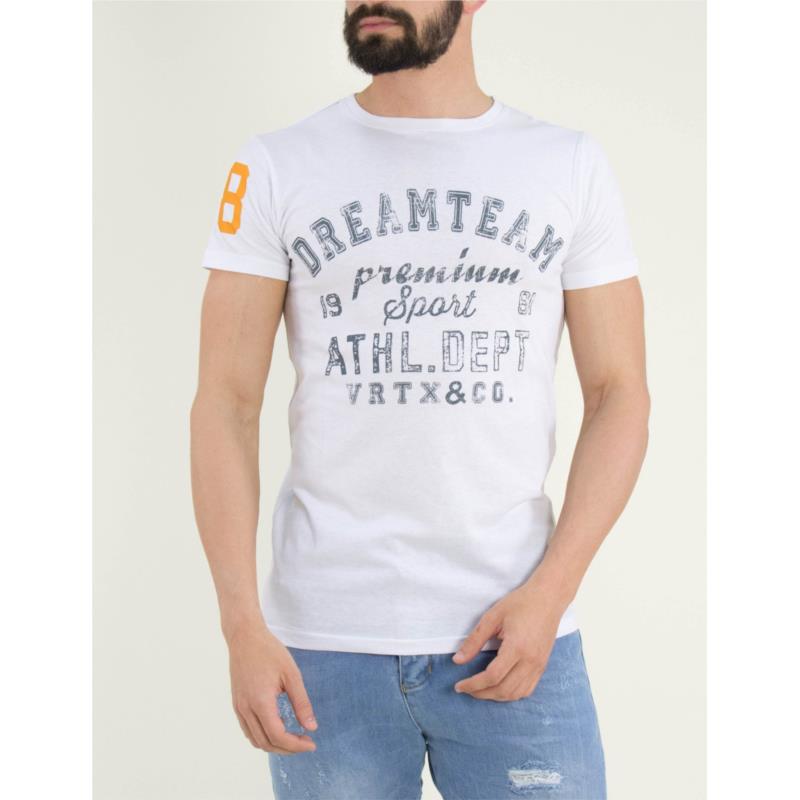 Ανδρικό λευκό βαμβακερό t-shirt τύπωμα 03649
