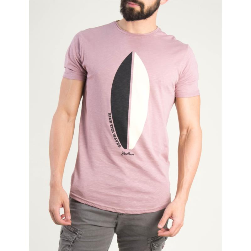 Ανδρικό ροζ βαμβακερό t-shirt τύπωμα 19014G