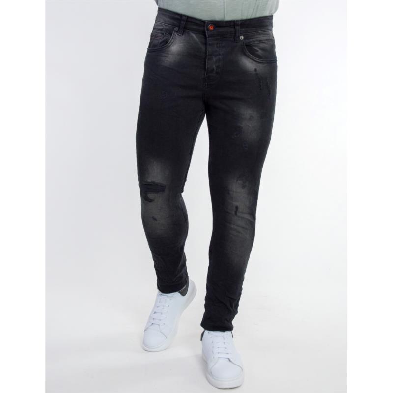 Ανδρικό μαύρο τζιν παντελόνι με φθορές 80102