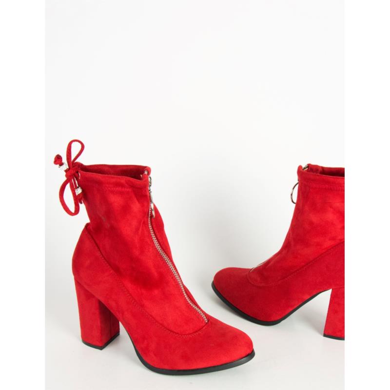 Γυναικεία κόκκινα σουέντ μποτάκια κάλτσα κρίκος φερμουάρ C7179N