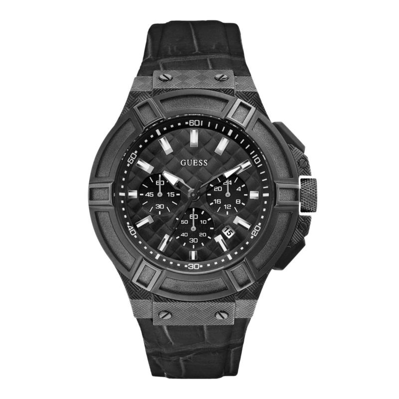 GUESS Chronοgraph - W0408G1, Black case with Black Leather Strap