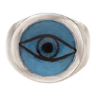 Cosmochaos Μονόπετρο ασημένιο δαχτυλίδι μάτι μπλε με χαλαζία