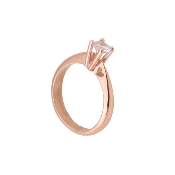 Jt Ασημένιο δαχτυλίδι μονόπετρο ροζ χρυσό καρδιά με ζιργκόν 5mm