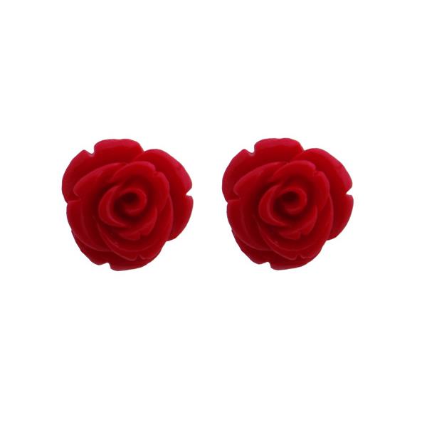 Jt Ασημένια σκουλαρίκια τριαντάφυλλα κόκκινα κοράλλι