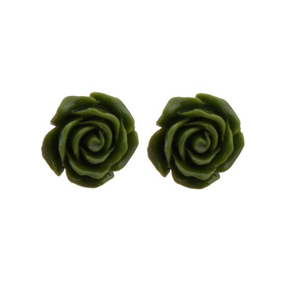 Jt Ασημένια καρφωτά σκουλαρίκια πράσινα τριαντάφυλλα