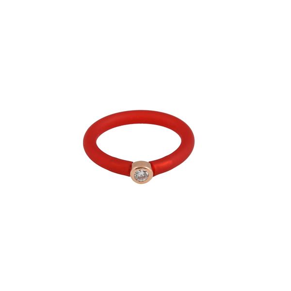 Jt Ασημένιο μονόπετρο δαχτυλίδι με ζιργκόν και κόκκινο καουτσούκ
