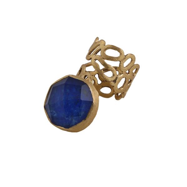 Efstathia Επίχρυσο ασημένιο δαχτυλίδι με μπλε λάπις λάζουλι