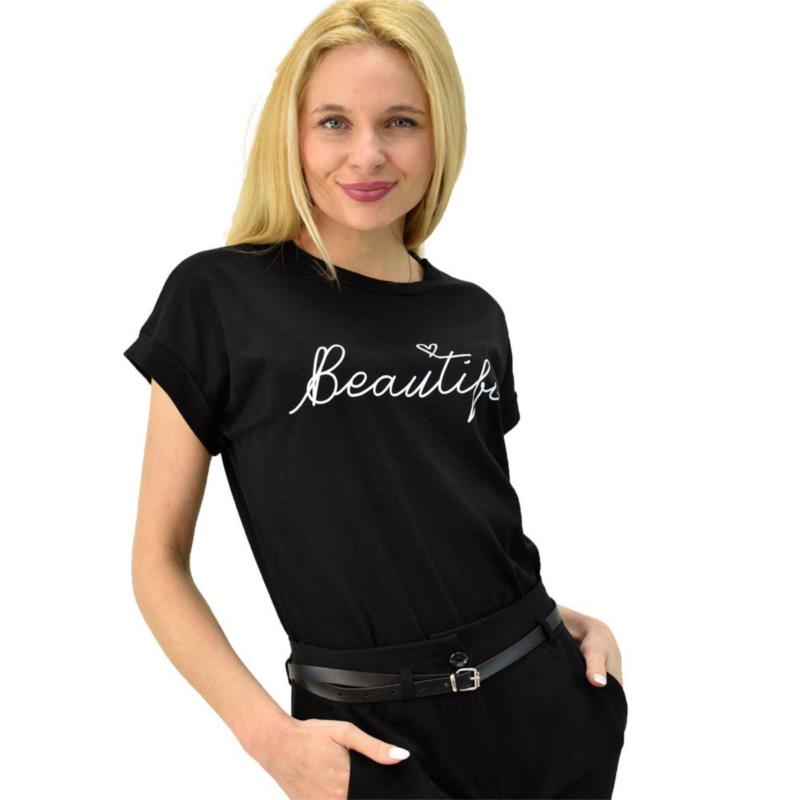 Γυναικείο T-shirt με τύπωμα beautiful Μαύρο 5706