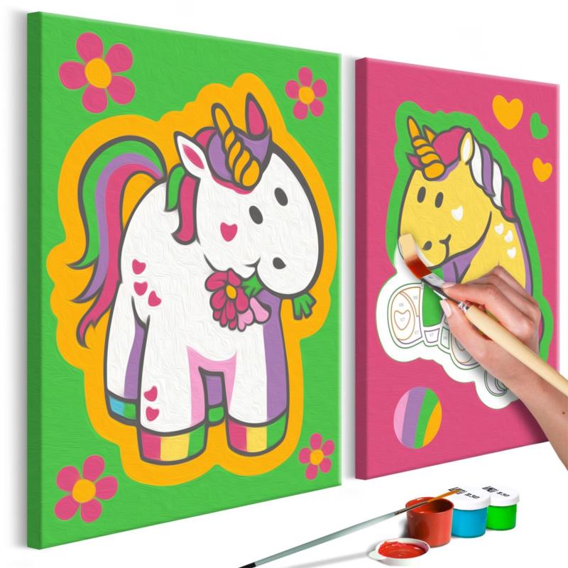 Πίνακας για να τον ζωγραφίζεις - Unicorns (Green Pink) 33x23