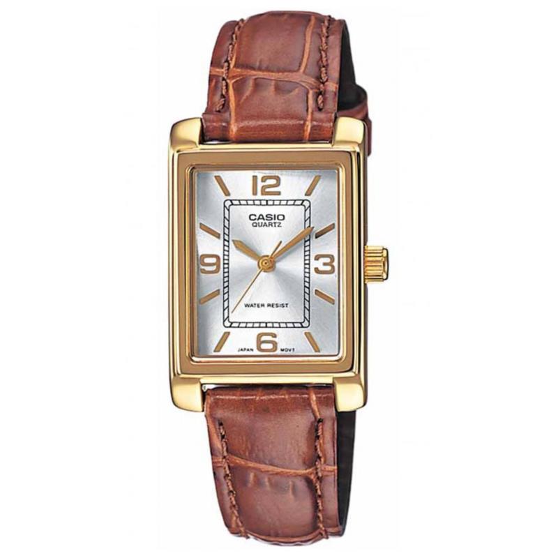 CASIO Collection Brown Leather Strap Silver Dial LTP-1234PGL-7AEF