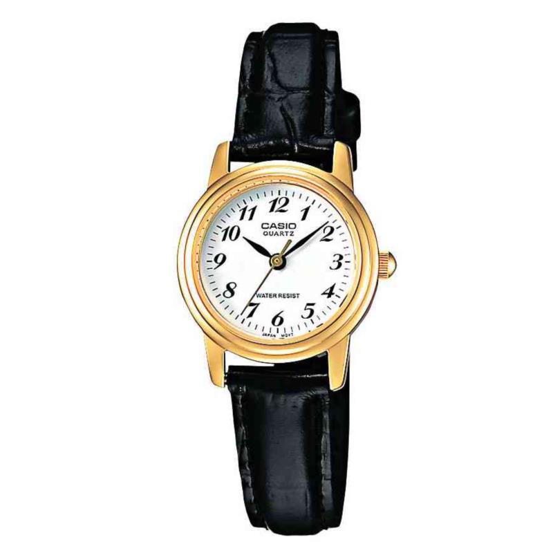 CASIO Collection Gold Case Black Leather Strap LTP-1236PGL-7BEF
