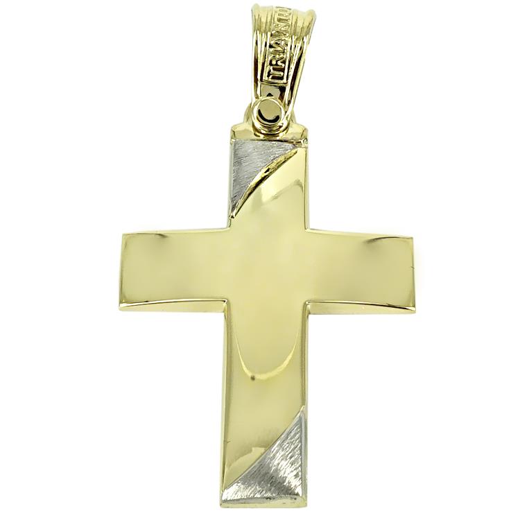 Σταυρός Βάπτισης 14Κ Δίχρωμος Χρυσός Ανδρικός ΤΡΙΑΝΤΟΣ ST1436
