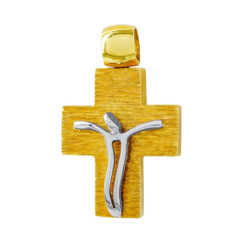 Σταυρός Βάπτισης 18Κ Δίχρωμος Χρυσός Ανδρικός ST615