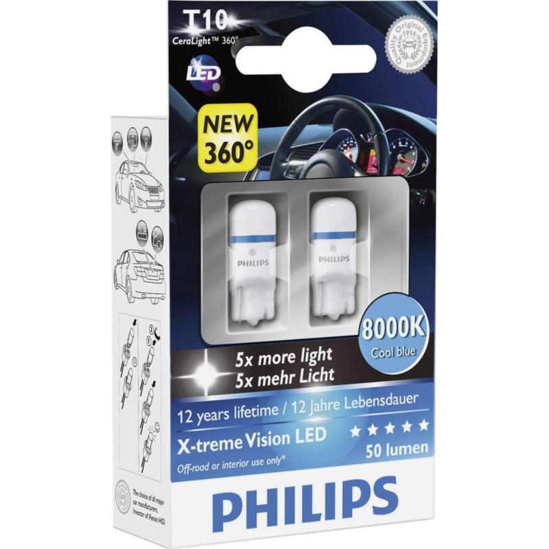 Philips Led T10 W5W 8000K X-treme Vision Cool Blue 50 Lumen 360