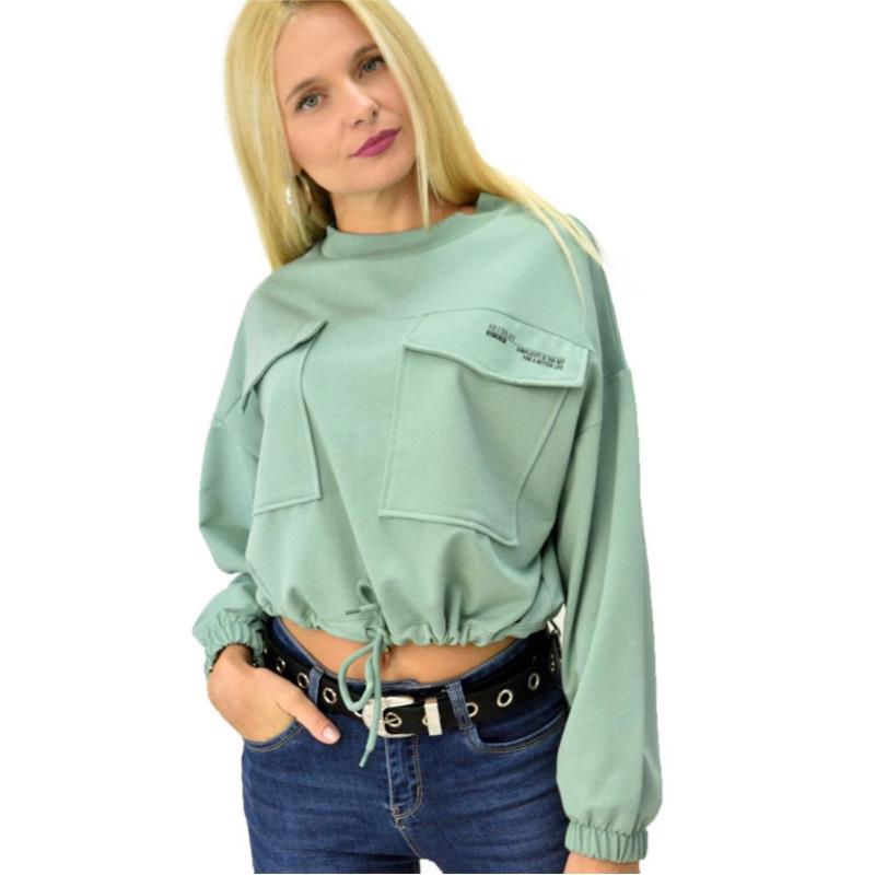 Γυναικεία μπλούζα φούτερ με τσέπες Φυστικί 7949