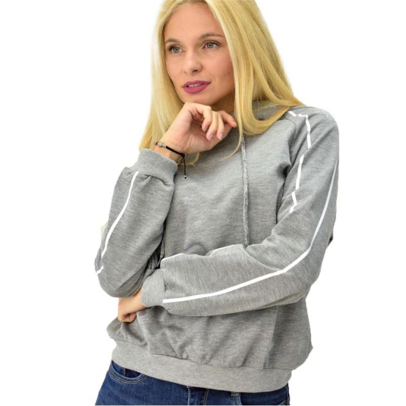 Γυναικεία μπλούζα φούτερ με τύπωμα στην κουκούλα Γκρι 8240