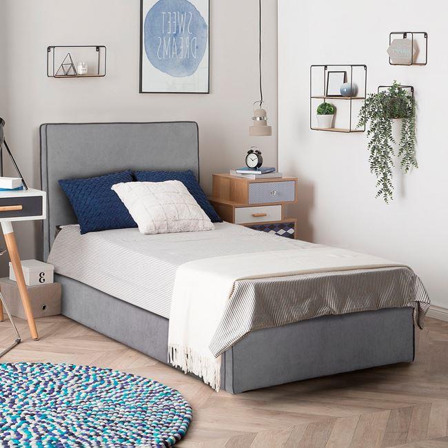 Κρεβάτι "ALLIE" μονό με αποθηκευτικό χώρο από ύφασμα σε χρώμα γκρι 90x200