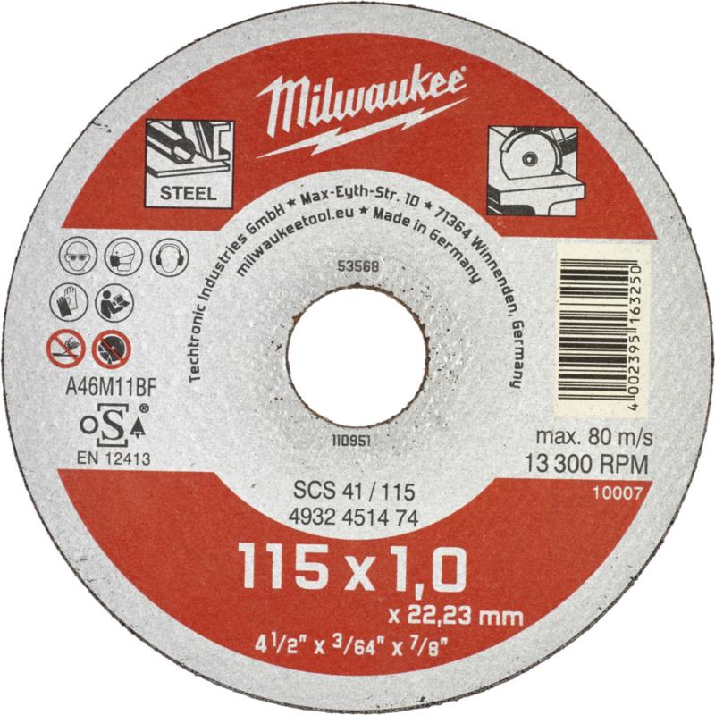 Δίσκος Κοπής CD SCS41/115 115x1mm MILWAUKEE