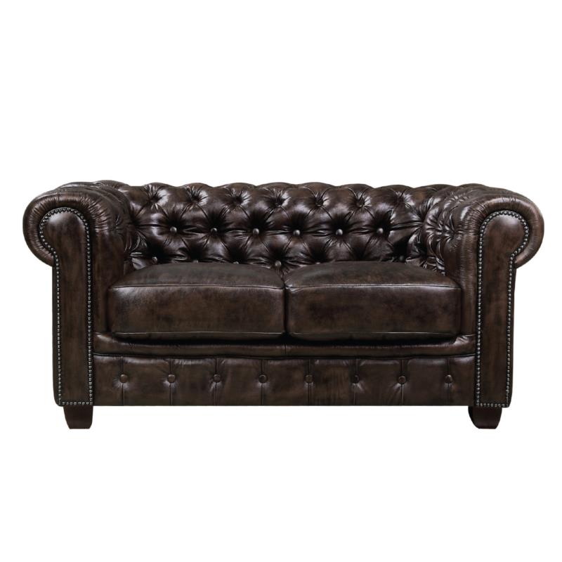Καναπές Διθέσιος CHESTERFIELD Leather Καφέ Σκούρο 160x92x72cm