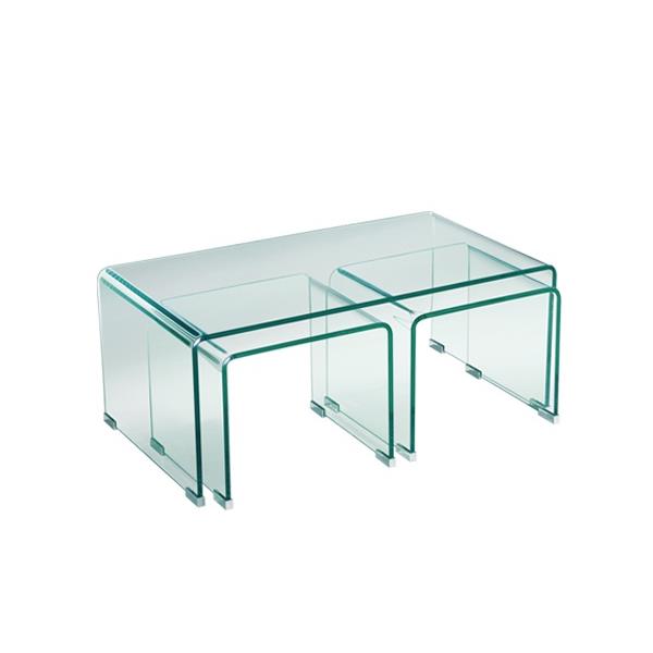 Τραπεζάκι Σαλονιού GLASSER Bent Glass - Γυαλί Clear 90x50x38/40x36x32cm
