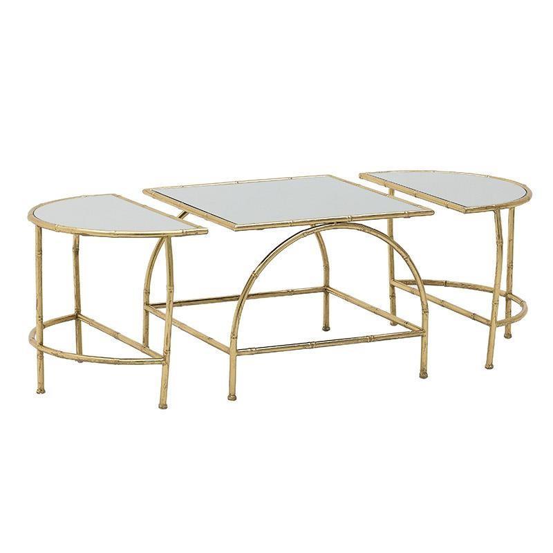 Σετ 3 τεμάχια τραπέζι μεταλλικό/γυάλινο χρυσό 120x58x44cm Inart 3-50-954-0087
