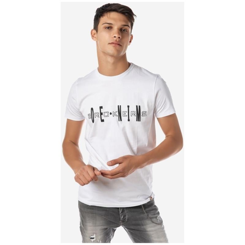 T-shirt με κοντά μανίκια Brokers ΑΝΔΡΙΚΟ T-SHIRT ΛΕΥΚΟ DENIM