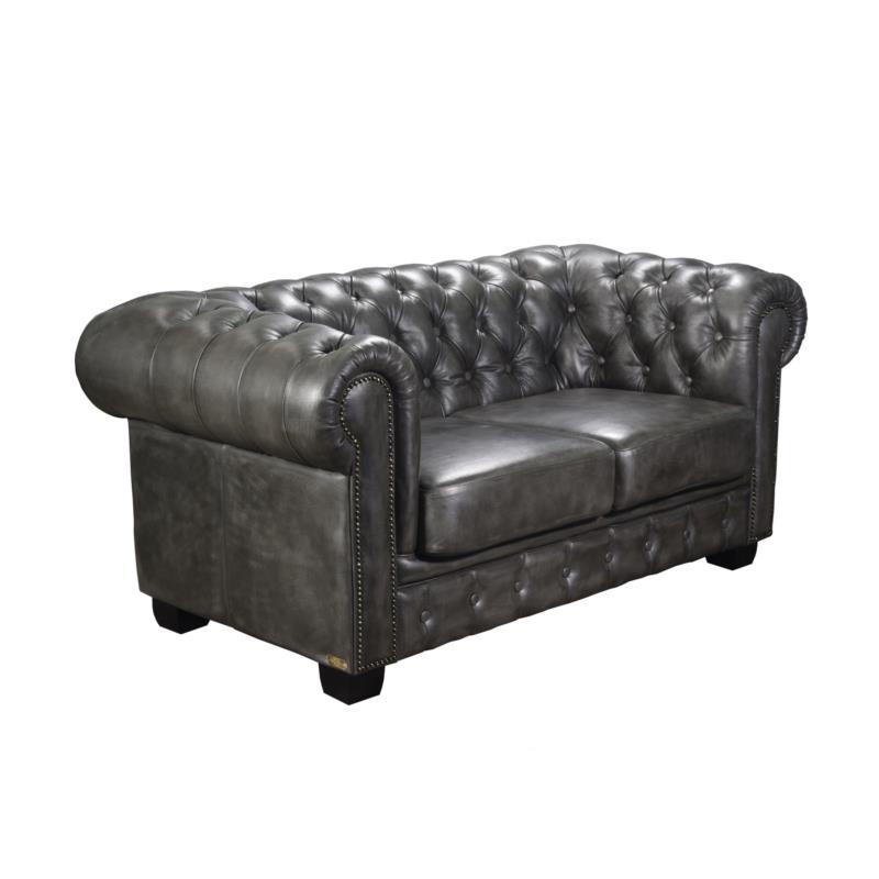 Καναπές Διθέσιος CHESTERFIELD 689 Δέρμα Antique Grey 160x92x72cm