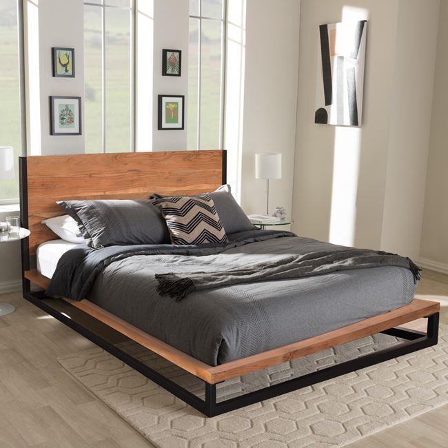 Κρεβάτι διπλό ξύλινο σε χρώμα μαύρο/φυσικό 200x170x90