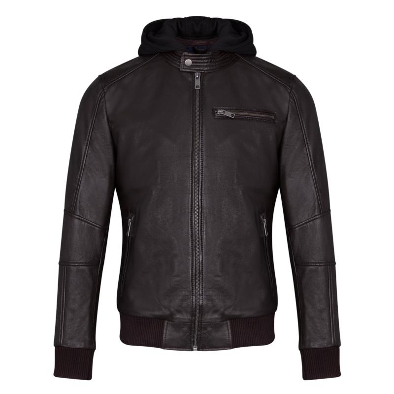 Prince Oliver Bomber Καφέ 100% Leather Jacket με Κουκούλα (Modern Fit)