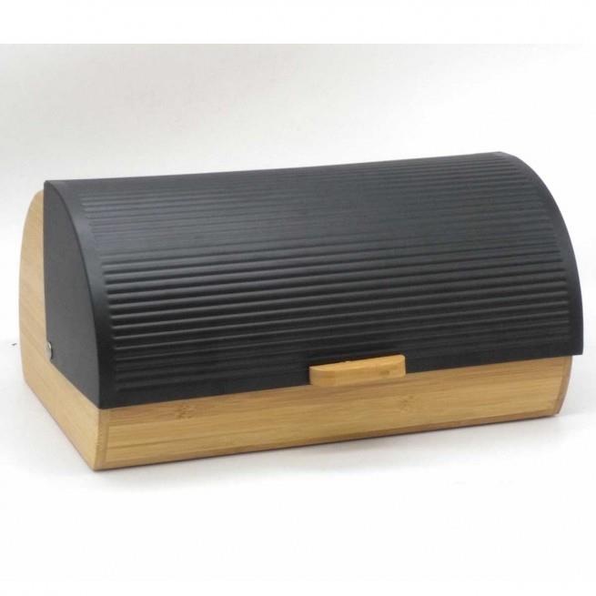 Ψωμιέρα stripes ξύλινη/μεταλλική μαύρη/natural 39x28x18.5cm Marva 489026