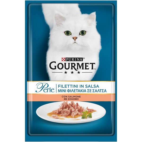 Τροφή για γάτες Φιλετάκια με Σολομό Gourmet Perle (85g)
