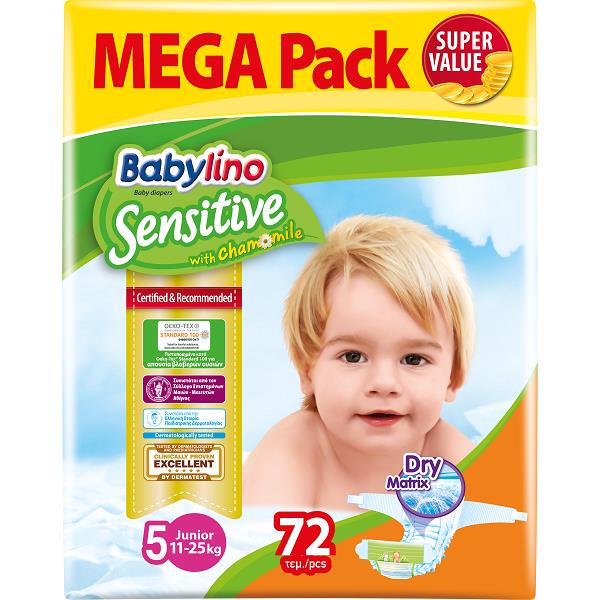 Πάνες Babylino Sensitive Mega Pack No 5 (11-16Kg) (72 τεμ)