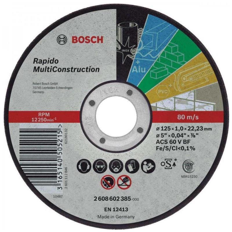 Δίσκος Κοπής Επίπεδος BOSCH RAPIDO MULTI CONSTRUCTION 125x1mm