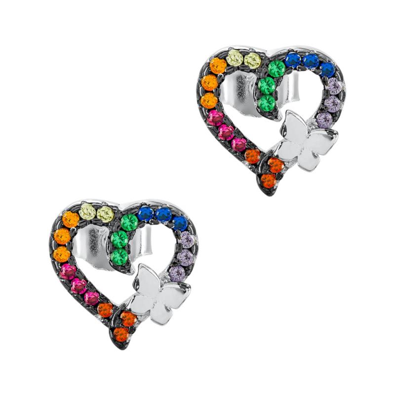 Σκουλαρίκια Καρδούλες με Πεταλούδα από Ασήμι SK1310