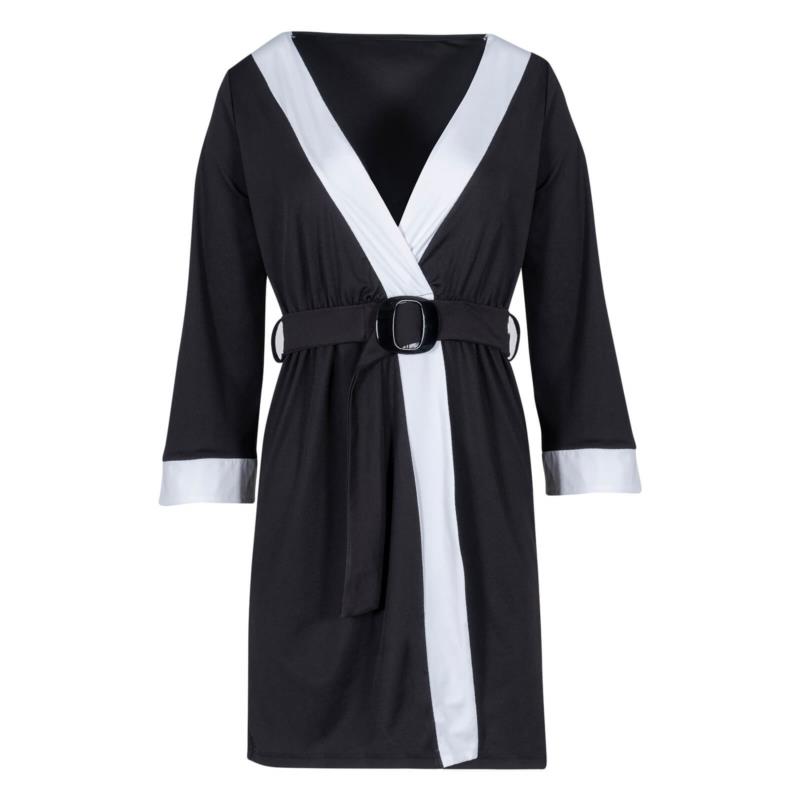 Φόρεμα μαύρο κρουαζέ με λευκές λεπτομέρειες (Modern Fit) NEW IN