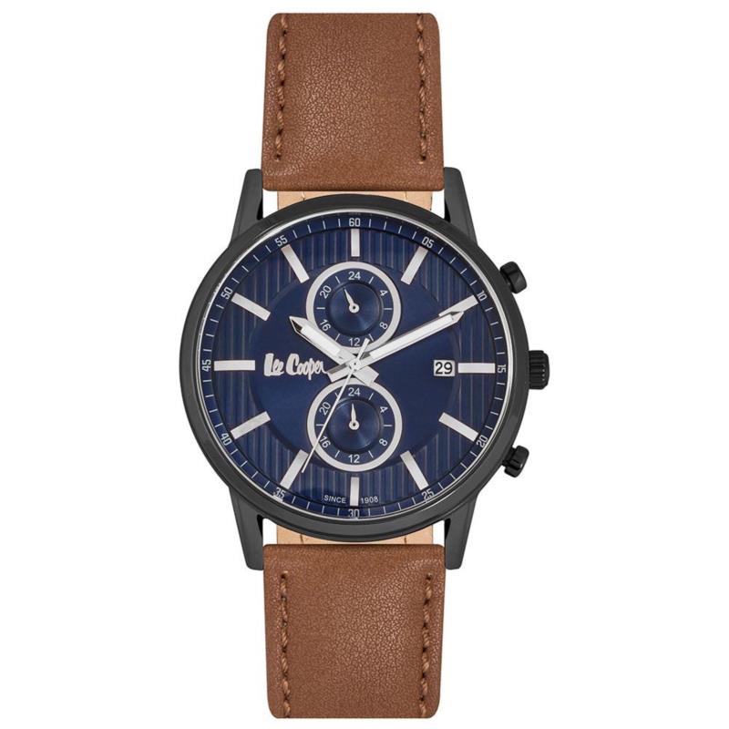 LEE COOPER Dual Time Men's - LC06832.094, Black case with Brown Leather Strap