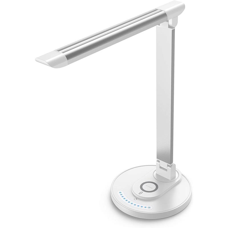 TaoTronics LED Desk Lamp with Fast Wireless Charger 7.5W/10W & USB Port - Silver