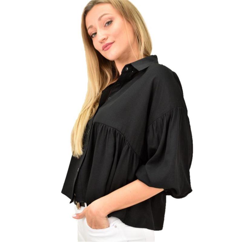 Γυναικέιο πουκάμισο με σχέδιο βολάν Μαύρο 8955
