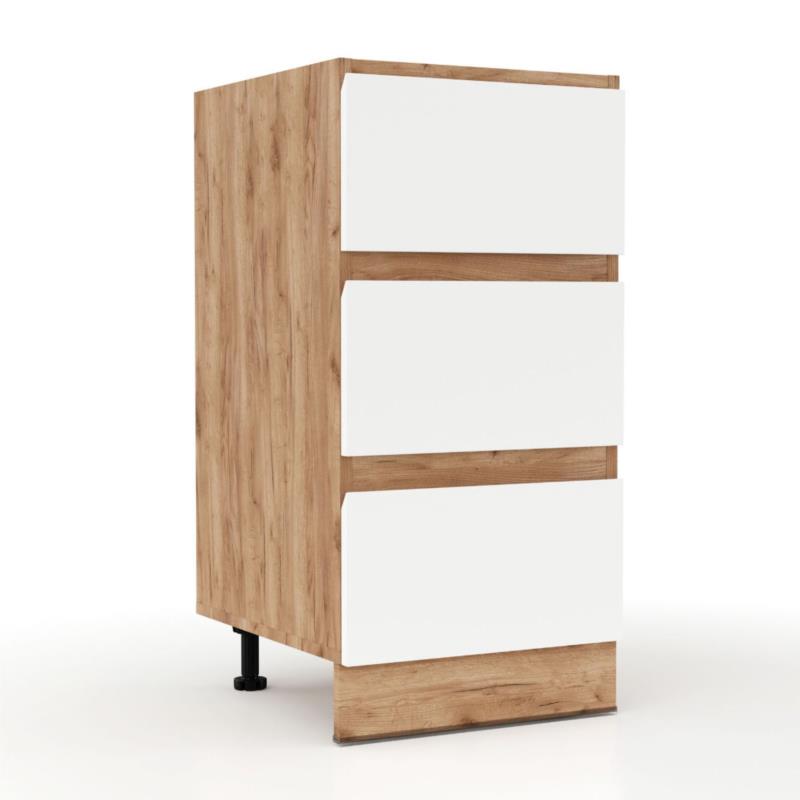 Συρταριέρα κουζίνας "SOFT" με 3 συρτάρια σε λευκό-φυσικό χρώμα 40x47x82