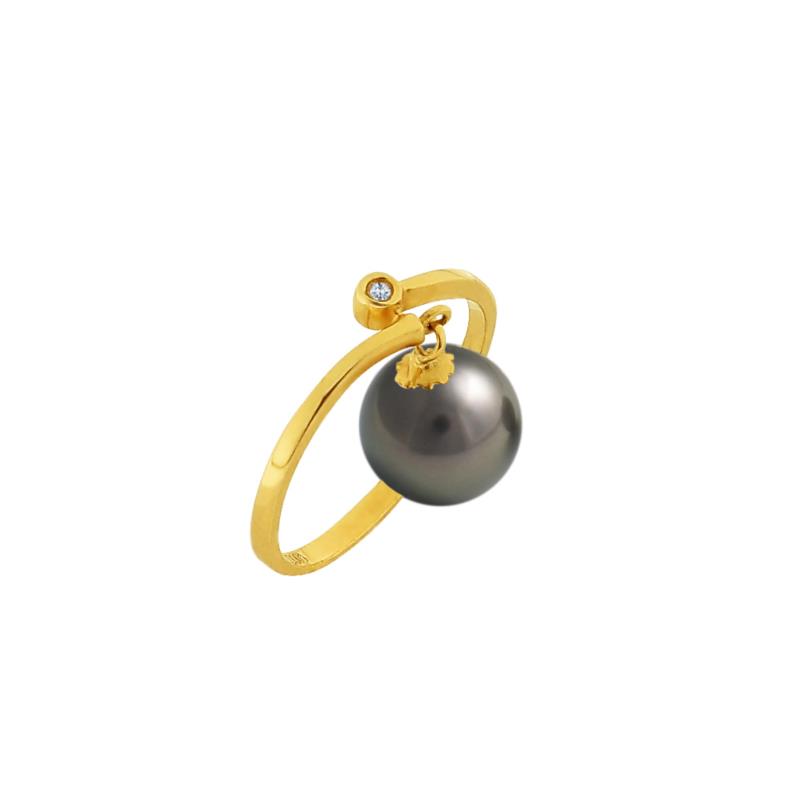 Δαχτυλίδι με μαύρο μαργαριτάρι Akoya σε χρυσό Κ18 - M122432