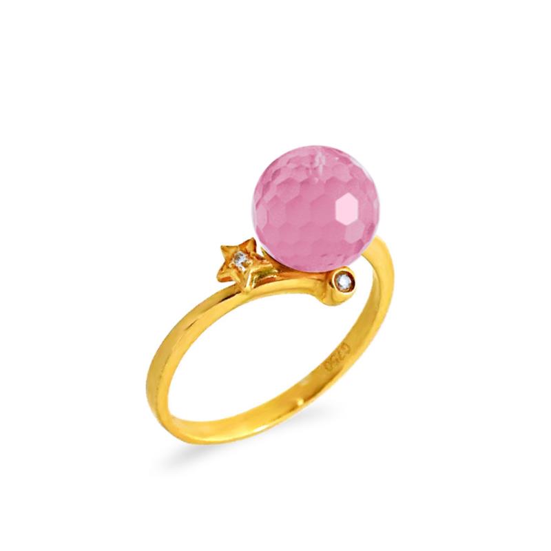 Δαχτυλίδι Κ18 χρυσό με Pink Quartz και διαμάντια - M319263PQ